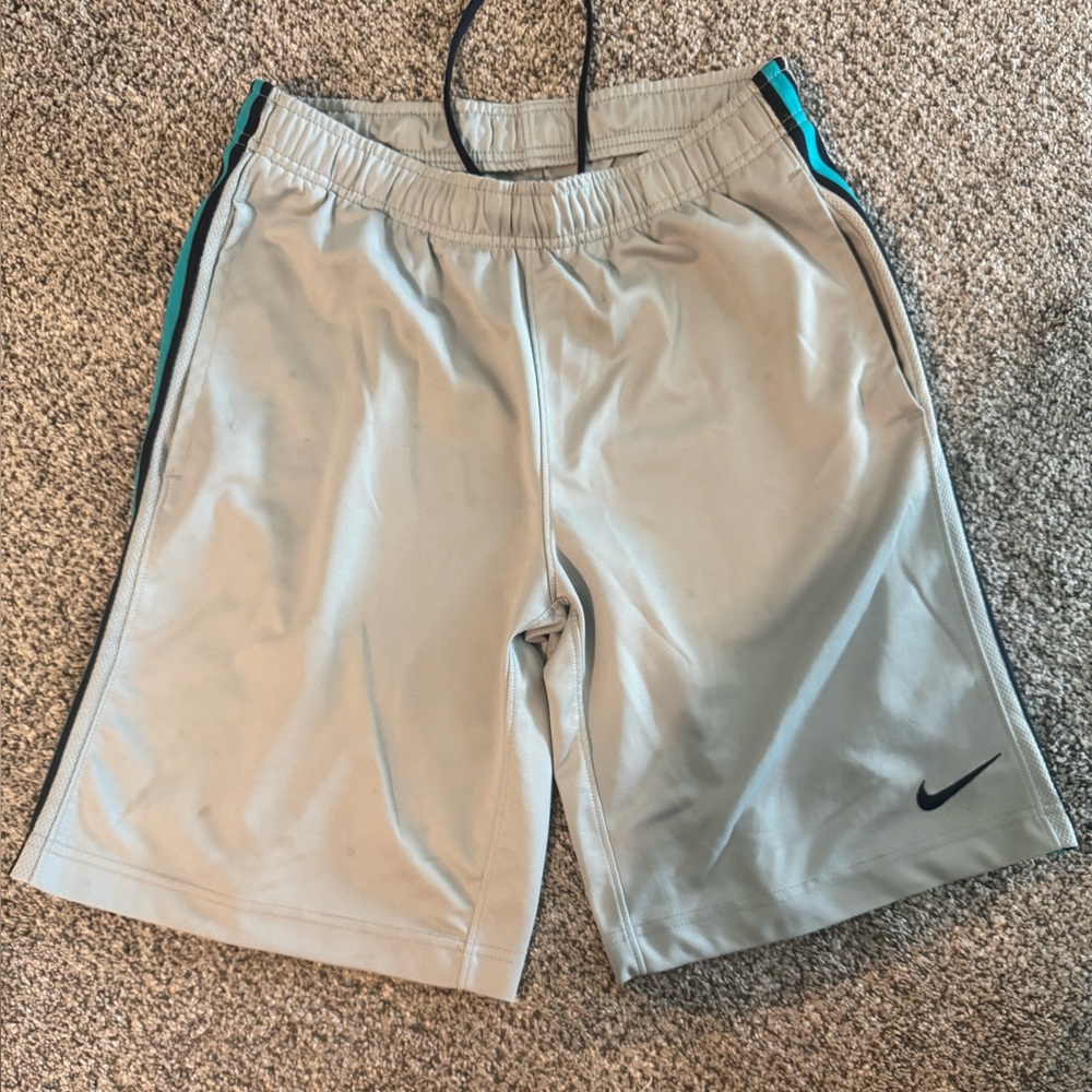 Nike Light Gray Training Shorts with Teal and Black Accents size small